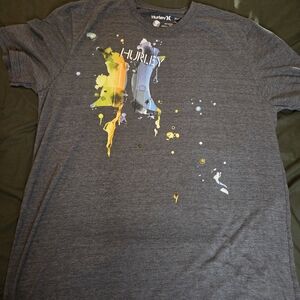 Hurley T Shirt Men’s XL Y2K Surf Skate Gray Graphic Tee Grunge Premium Fit